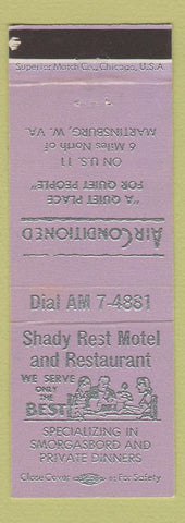Matchbook Cover - Shady Rest Motel Restaurant Martinsburg WV purple
