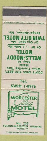 Matchbook Cover - Worcester City Motel Bangor Brewer ME Ogunquit