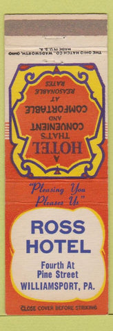 Matchbook Cover - Ross Hotel Williamsport PA