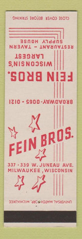 Matchbook Cover - Fein Bros Restaurant Tavern Supply Milwaukee WI