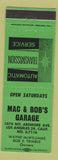 Matchbook Cover - Mac and Bob's Garage Los Angeles CA