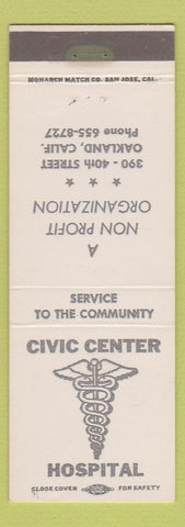 Matchbook Cover - Civic Center Hospital Oakland CA