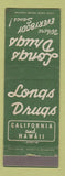 Matchbook Cover - Longs Drugs CA Hawaii chain