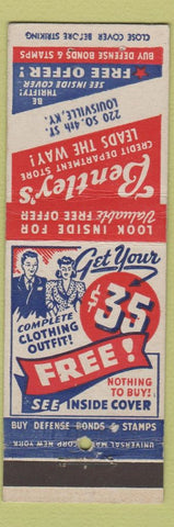 Matchbook Cover - Bentley's Department Store Louisville KY