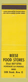 Matchbook Cover - Beese Food Stores Portage La Prairie MB