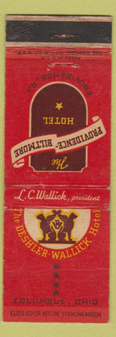 Matchbook Cover - Providence Biltmore Hotel RI Deshler Wallick Columbus OH RED