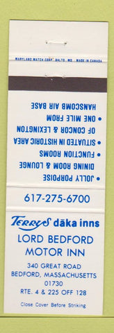 Matchbook Cover - Lord Bedford Motor Inn Bedford MA