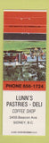 Matchbook Cover - Lunn's Pastries Deli Sidney BC