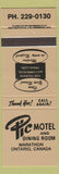 Matchbook Cover - Pic Motel Marathon ON tan