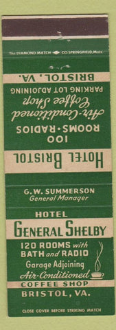 Matchbook Cover - Hotel General Shelby Bristol VA