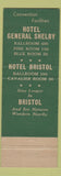 Matchbook Cover - Hotel General Shelby Bristol VA