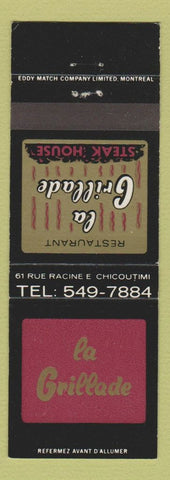 Matchbook Cover - Restaurant La Grillade Steak House Chicoutimi QC