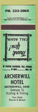 Matchbook Cover - Archerwill Hotel SK
