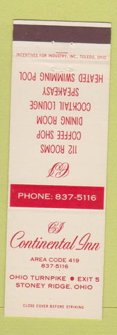 Matchbook Cover - Continental Inn Stoney Ridge OH