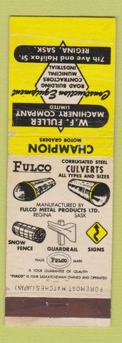 Matchbook Cover - WF Fuller Machinery Regina SK WORN