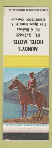 Matchbook Cover - Mundy's Hotel Motel Hamilton ON WEAR