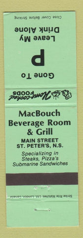 Matchbook Cover - MacBouch Beverage Room St Peter's NS Pizza