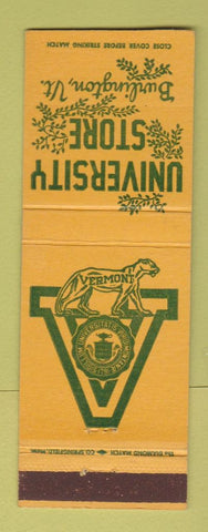 Matchbook Cover - Vermont University Store Burlington VT
