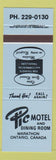 Matchbook Cover - Pic Motel Marathon ON blue