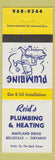 Matchbook Cover - Reid's Plumbing Heating Belleville ON