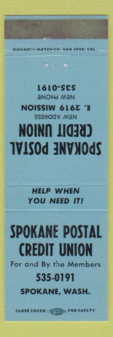 Matchbook Cover - Spokane Postal Credit Union Spokane WA blue