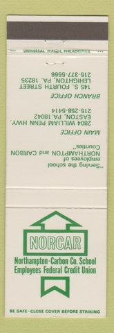 Matchbook Cover - Northampton Carbon School Credit Union Easton Lehighton PA