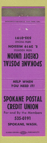 Matchbook Cover - Spokane Postal Credit Union Spokane WA purple