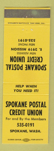 Matchbook Cover - Spokane Postal Credit Union Spokane WA yellow