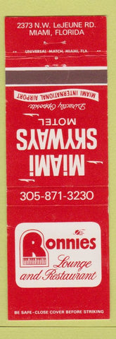 Matchbook Cover - Ronnies Lounge Miami Skyway Motel Miami FL