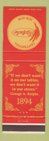 Matchbook Cover - Ralphs Stores 1975 Centennial