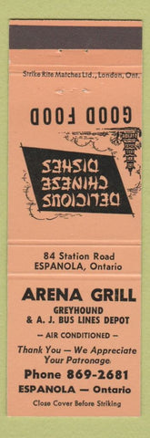 Matchbook Cover - Arena Grill Chinese Espanola ON