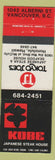 Matchbook Cover - Kobe Japanese Steak Tokyo Joe's Honolulu Hawaii Vancouver BC