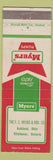 Matchbook Cover - Myers Pumps Ashland OH Kitchener ON