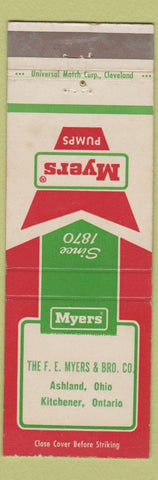 Matchbook Cover - Myers Pumps Ashland OH Kitchener ON
