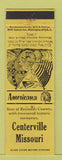 Matchbook Cover - Centerville MO Perkins Americana Reynolds County yellow