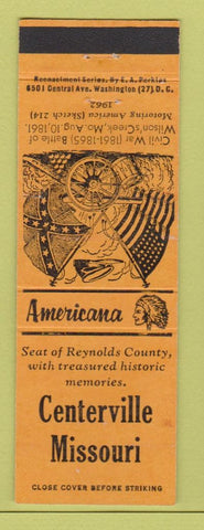 Matchbook Cover - Centerville MO Perkins Americana Reynolds County orange