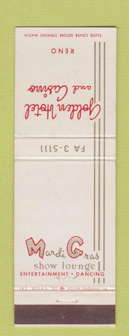 Matchbook Cover - Golden Hotel Casino Reno NV Mardi Gras Lounge WEAR