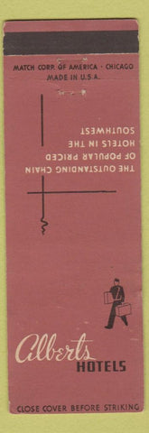 Matchbook Cover - Alberts Hotels Los Angeles San Diego MAROON #2