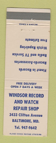 Matchbook Cover - Windsor Record and Watch Repair Baltimore MD