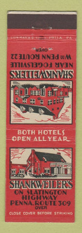 Matchbook Cover - Shankweiler's Restaurant Fogelsville PA