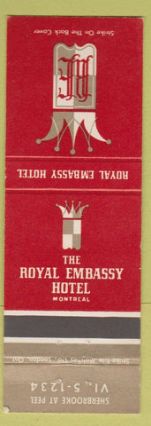 Matchbook Cover - Royal Embassy Hotel Montreal QC