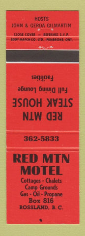 Matchbook Cover - Red Mountain Motel Rossland BC