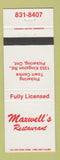Matchbook Cover - Maxwell's Restaurant Pickering ON