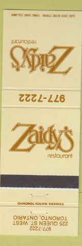 Matchbook Cover - Zaidy's Restaurant Toronto ON