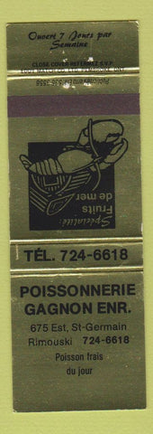 Matchbook Cover - Poissonnerie Gagnon Rimouski QC