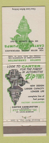 Matchbook Cover - Carter Automotive Zip Pumps ST Louis MO