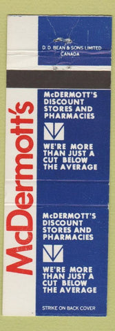 Matchbook Cover - McDermott's Discount Stores Toronto Hamilton Oshawa ON