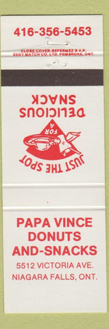 Matchbook Cover - Papa Vince Donuts Snacks Niagara Falls ON