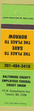 Matchbook Cover - Baltimore County Employees Federal Credit Union Towson MD