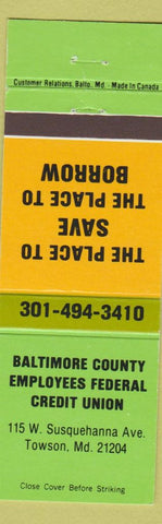 Matchbook Cover - Baltimore County Employees Federal Credit Union Towson MD